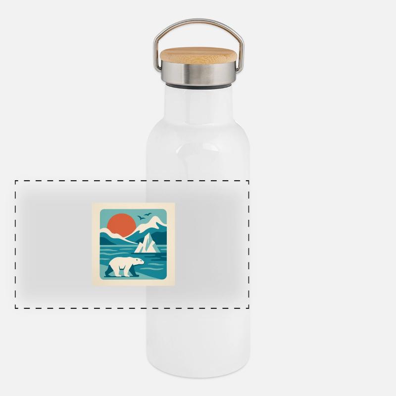 Polar Solitude – Arctic Retro Vibes Panorama Thermosflasche mit Bambusdeckel