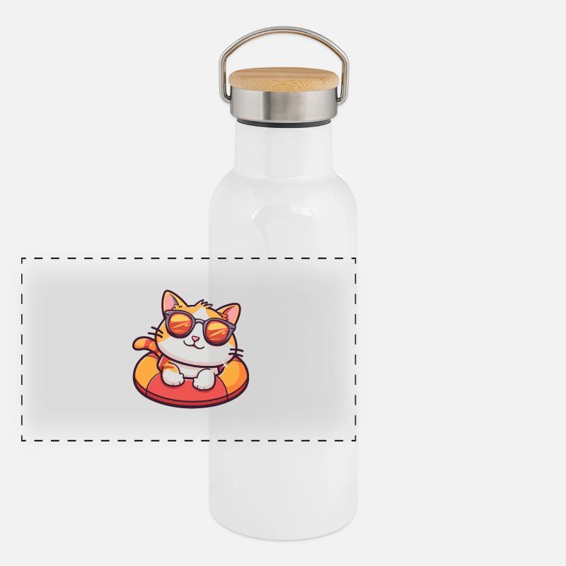 Katze Comic Cool Panorama Thermosflasche mit Bambusdeckel