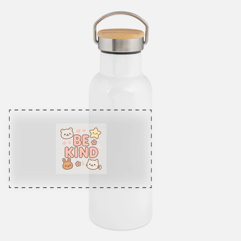 Be kind - Cute design Panorama Thermosflasche mit Bambusdeckel