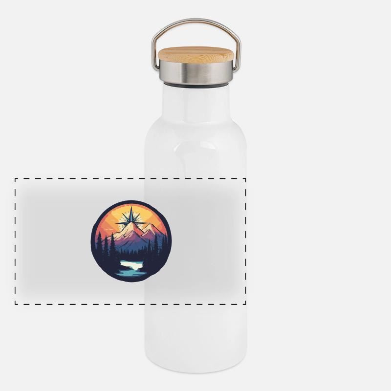 Berge Kompass Panorama Thermosflasche mit Bambusdeckel