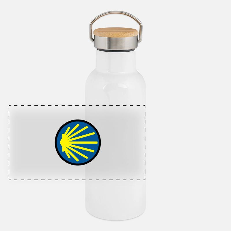 jakobsweg rund - Panorama Thermosflasche mit Bambusdeckel - Weiß