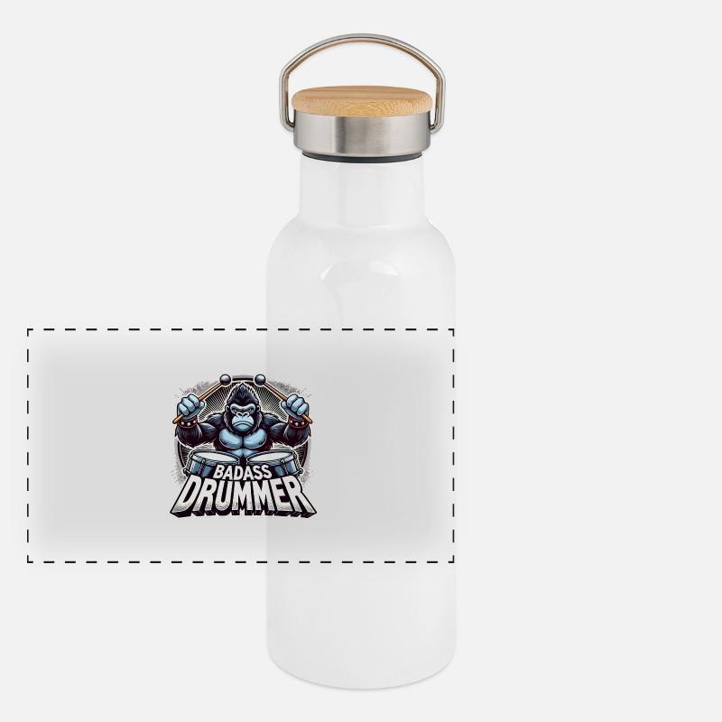 Badass Drummer Gorilla Cool Gift Gourde isotherme avec bouchon en bambou