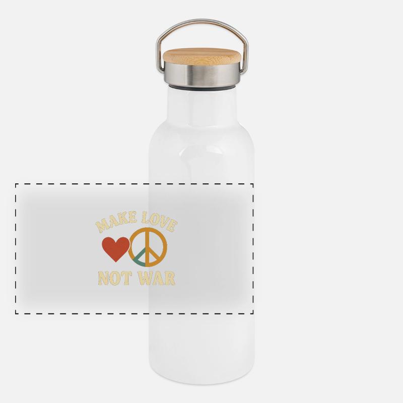 Make Love Not War - Panorama Thermosflasche mit Bambusdeckel - Weiß