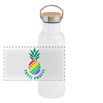 Pride / LGBTQ / Ananas / Tutti Frutti - Panorama Thermosflasche mit Bambusdeckel - Weiß - Vorne