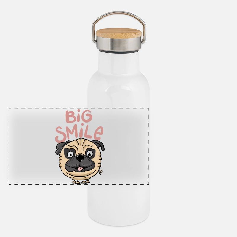 Pug Big Smile - Panoramic Thermal Bottle with Bamboo Lid - white