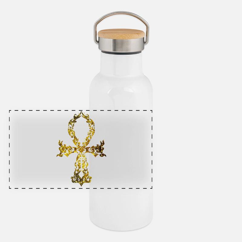 Cosmic Ankh - Gold Version Panoramic Thermal Bottle with Bamboo Lid