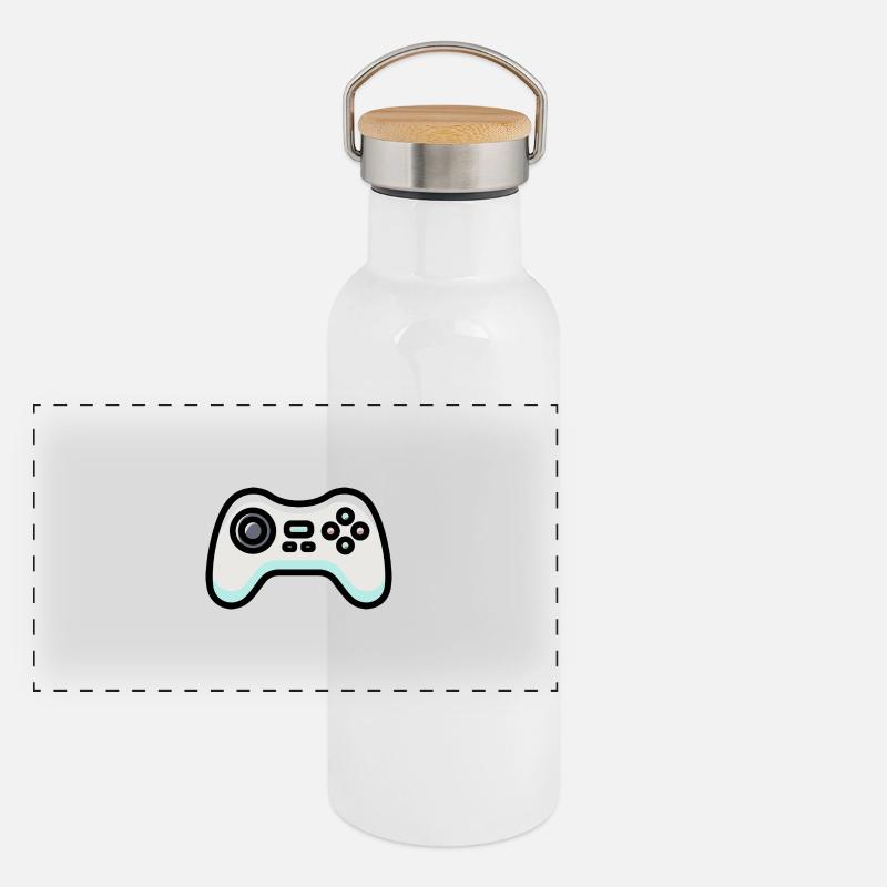 Gamepad-Logo Panorama Thermosflasche mit Bambusdeckel