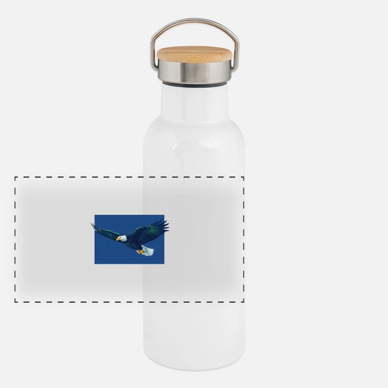 Eagle Flight in Blue Sky, Seattle, Seahawks Panoramic Thermal Bottle with Bamboo Lid