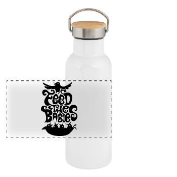 nourrissez les bébés ! Nourriture Totem Nid d’Oiseau des années soixante - Gourde isotherme avec bouchon en bambou - blanc - Devant