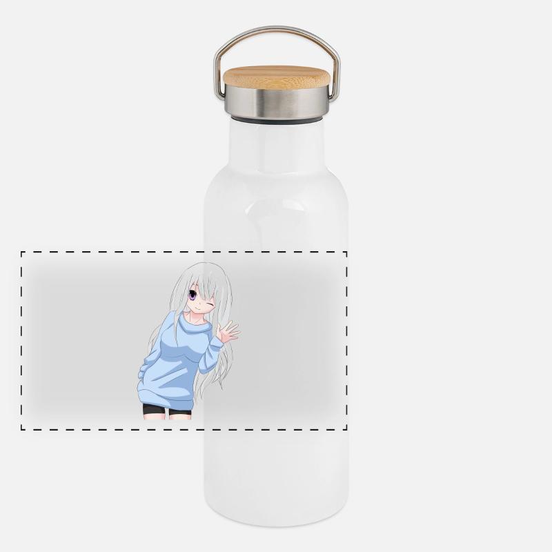 Anime-Mädchen winken Panorama Thermosflasche mit Bambusdeckel