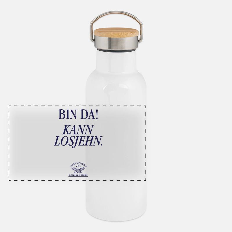 Bin da! Kann losjehn Panorama Thermosflasche mit Bambusdeckel