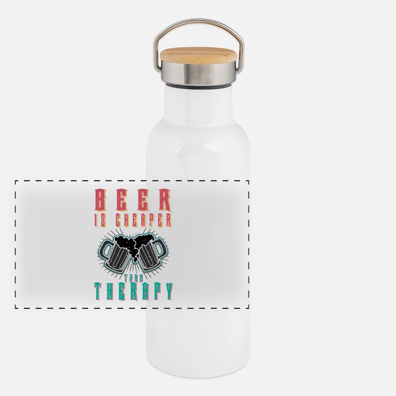 Cool beer Beer is cheaper that therapy Panoramic Thermal Bottle with Bamboo Lid