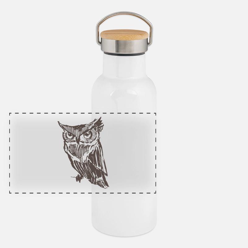 Eule Panorama Thermosflasche mit Bambusdeckel