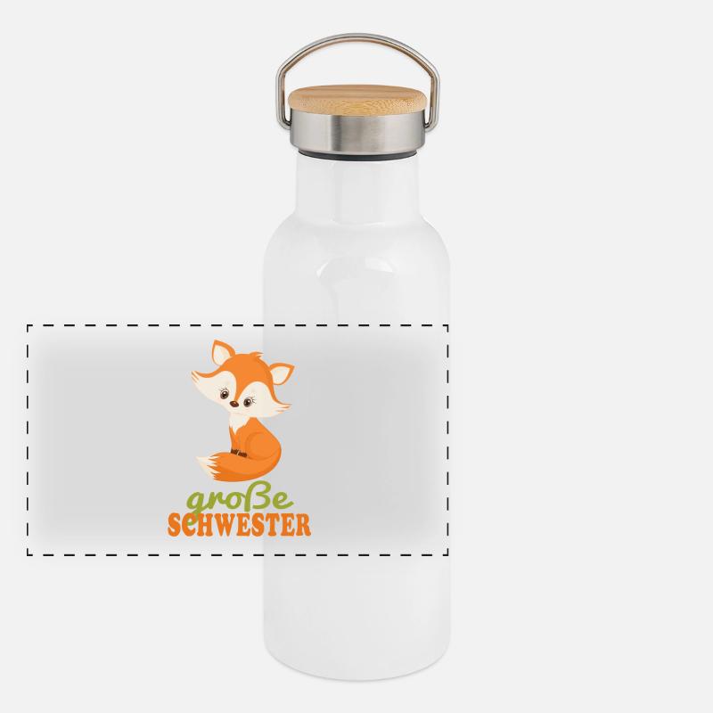 große Schwester Fuchs Panorama Thermosflasche mit Bambusdeckel