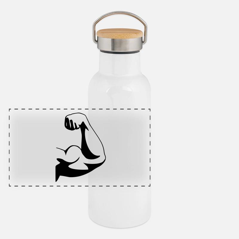 Bodybuilder Arm Panorama Thermosflasche mit Bambusdeckel