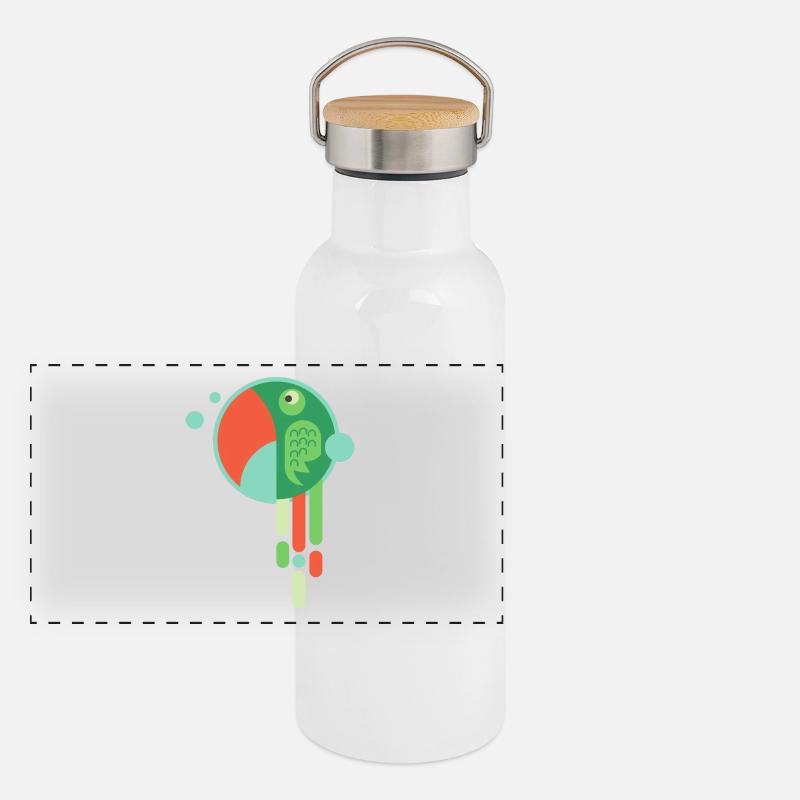 BUNTER PAPAGEI - Lustiger Comic Vogel Geschenk Panorama Thermosflasche mit Bambusdeckel