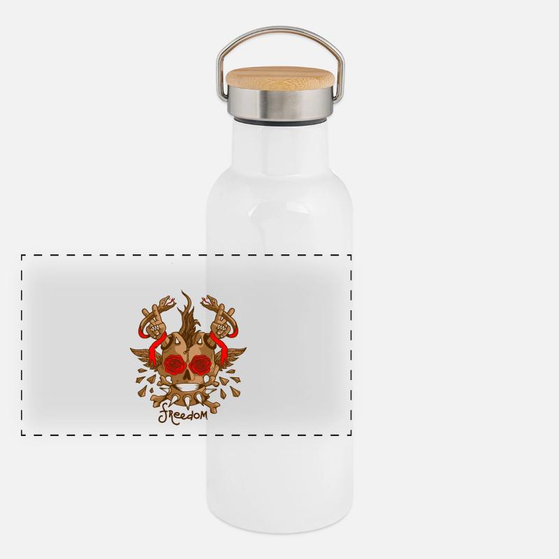 Skull with roses Panoramic Thermal Bottle with Bamboo Lid