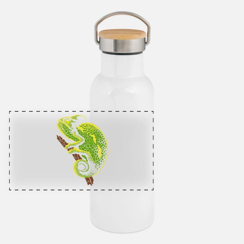 Chamäleon Reptil Panorama Thermosflasche mit Bambusdeckel