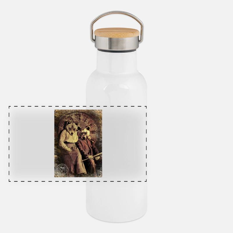 bears/Bären Panorama Thermosflasche mit Bambusdeckel