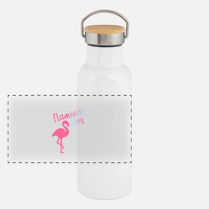 Flamingo-Schwingungen Panorama Thermosflasche mit Bambusdeckel