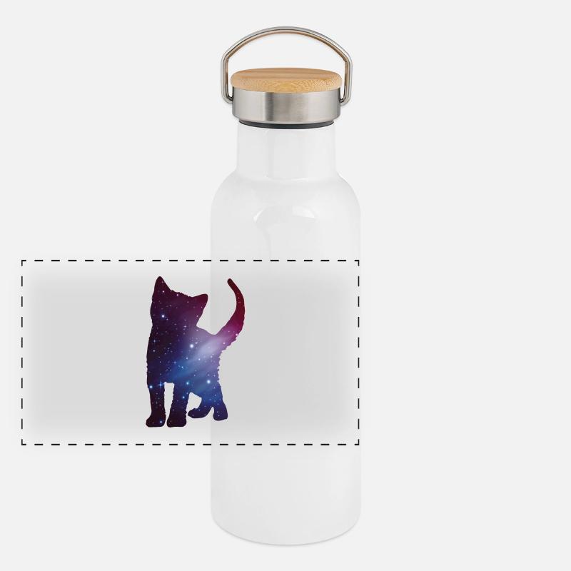 Cat Kitten Silhouette Cat Space Space Gift Panoramic Thermal Bottle with Bamboo Lid