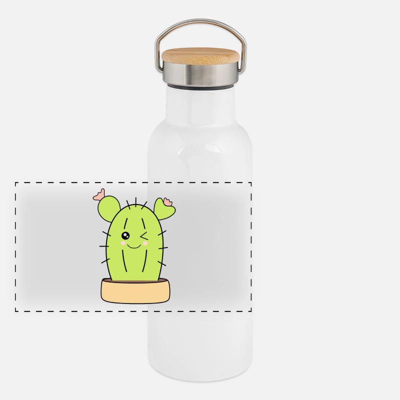 Kawaii Cactus Gourde isotherme avec bouchon en bambou