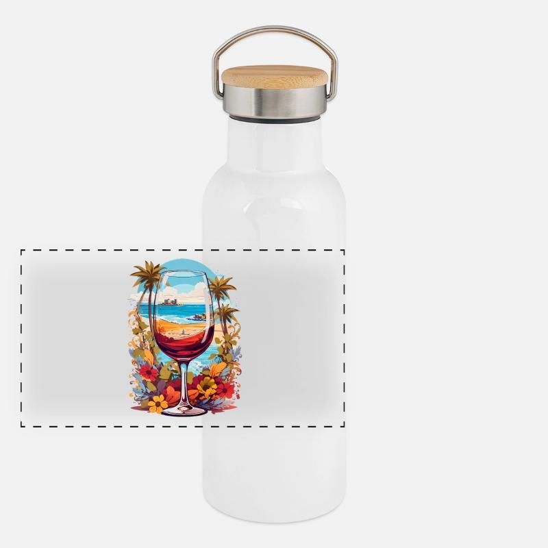 Strand Weinglas Panorama Thermosflasche mit Bambusdeckel