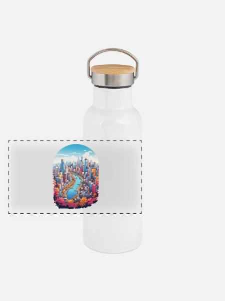 City Landscape - Panoramic Thermal Bottle with Bamboo Lid - white - Front
