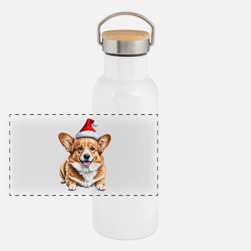Chien corgi de Noël mignon Gourde isotherme avec bouchon en bambou