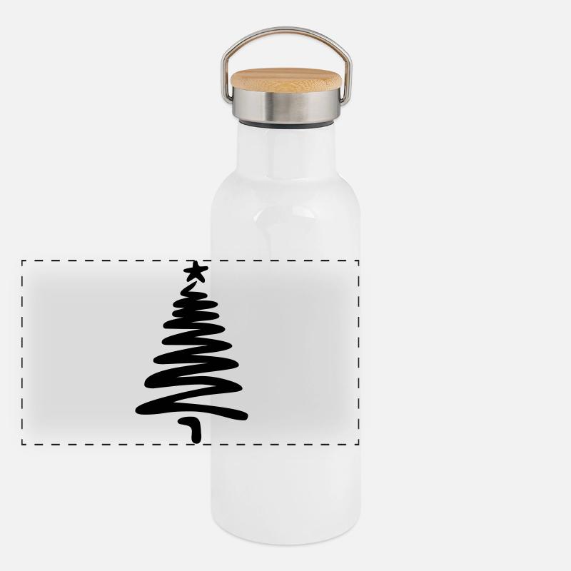 Weihnachtsbaum linear handgezeichnet Panorama Thermosflasche mit Bambusdeckel