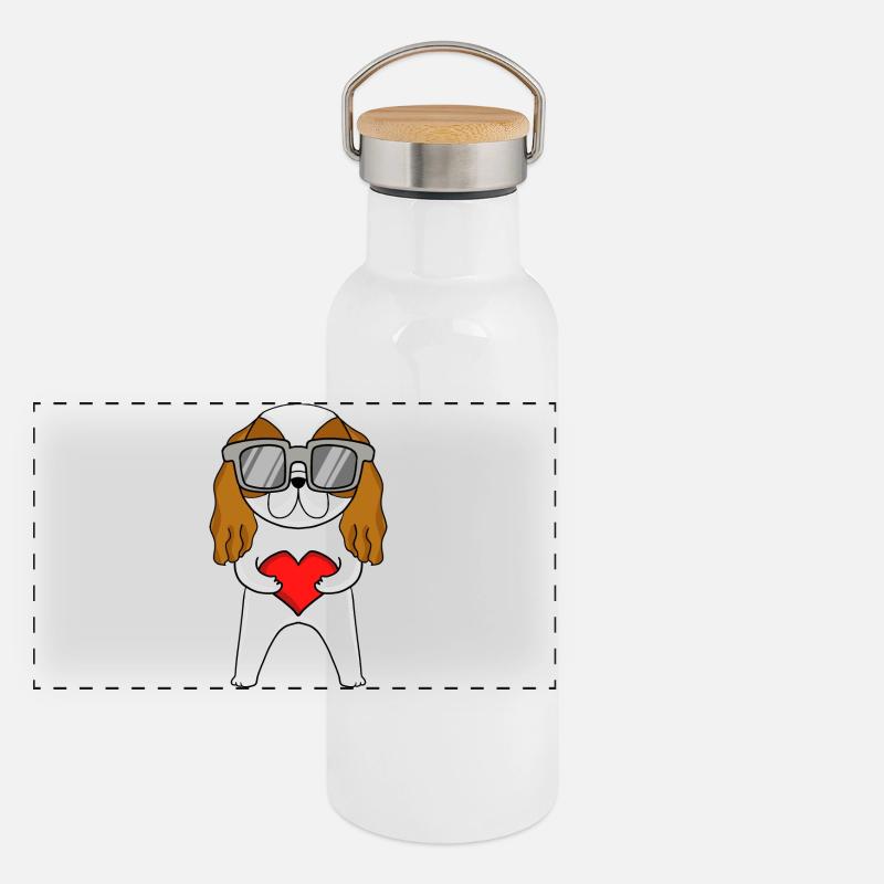 Cavalier King Charles Épagneul avec lunettes de soleil Gourde isotherme avec bouchon en bambou