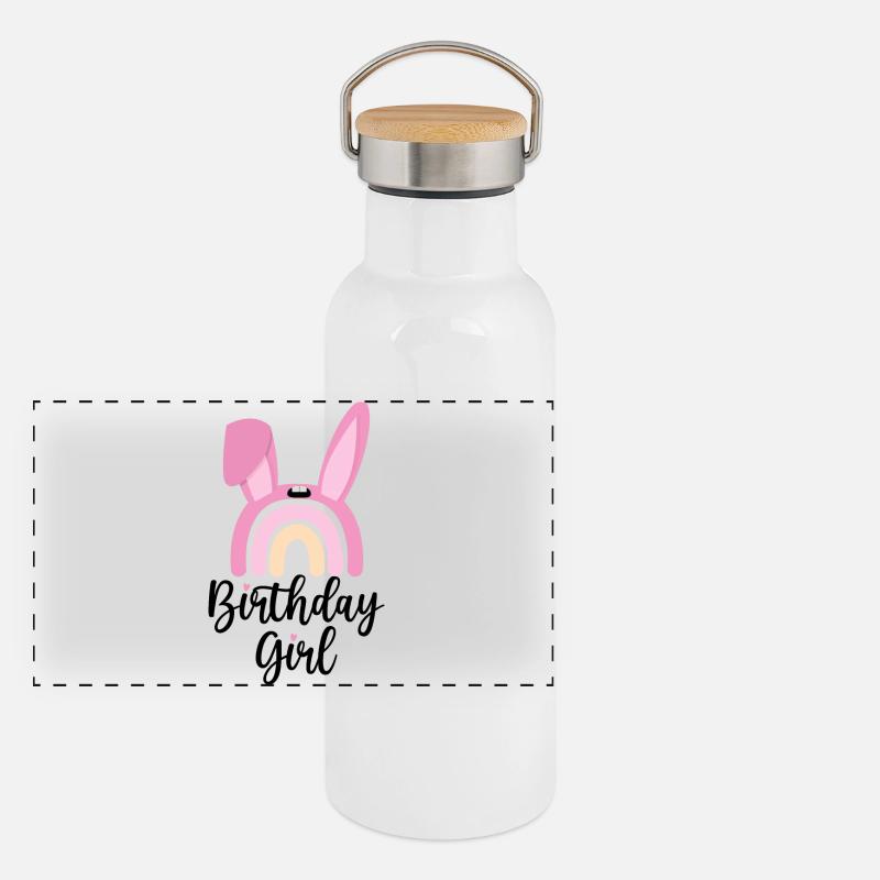 Pink Bunny Arc Rainbow - Panoramic Thermal Bottle with Bamboo Lid - white