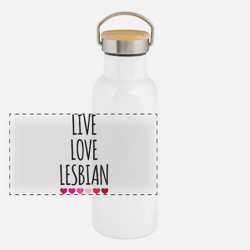 Vivre. Amour. Lesbienne. Gourde isotherme avec bouchon en bambou