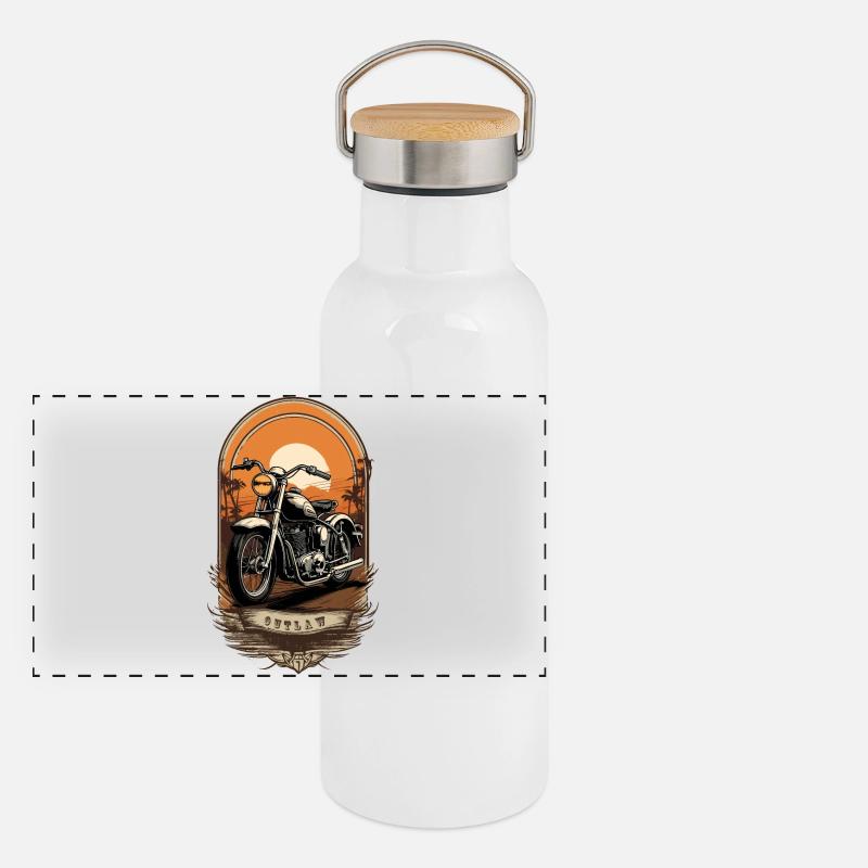Retro Motorcycle Panoramic Thermal Bottle with Bamboo Lid