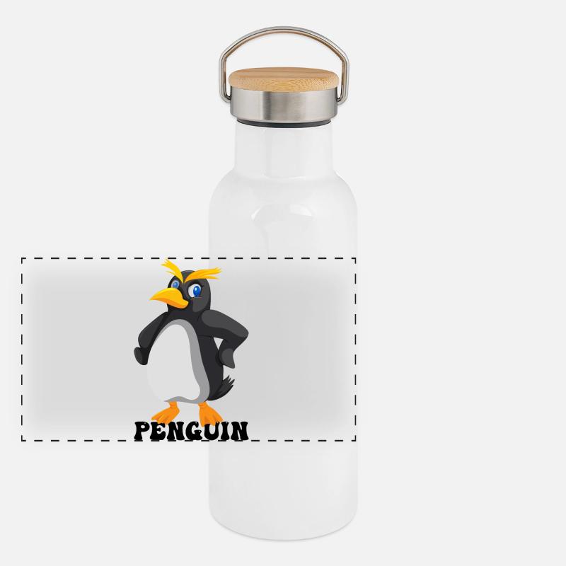 Bold Yellow Eyebrow Penguin Panoramic Thermal Bottle with Bamboo Lid