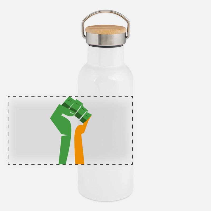 Le poing levé (vert, blanc, orange) Gourde isotherme avec bouchon en bambou