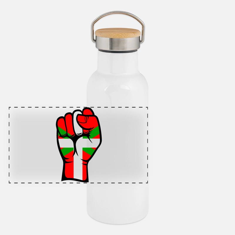 Baskische Flagge Faust Panorama Thermosflasche mit Bambusdeckel