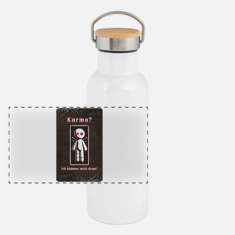 „Karma? Ich kümmere mich darum!“ Panorama Thermosflasche mit Bambusdeckel