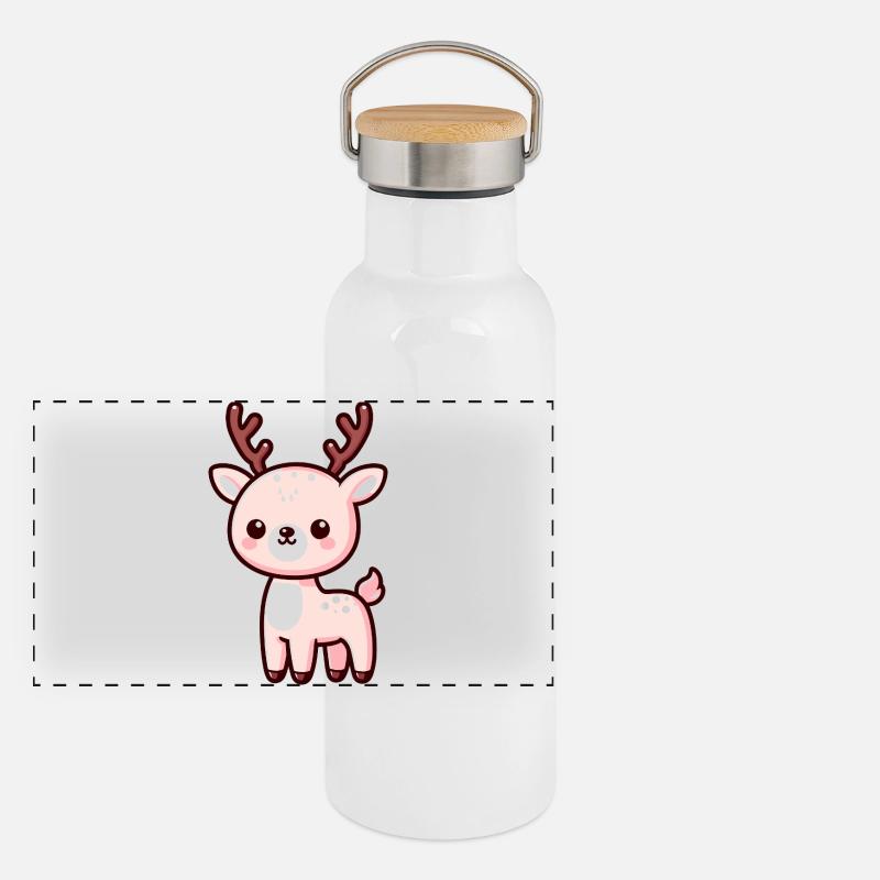 Conception de dessin animé de renne mignon Gourde isotherme avec bouchon en bambou