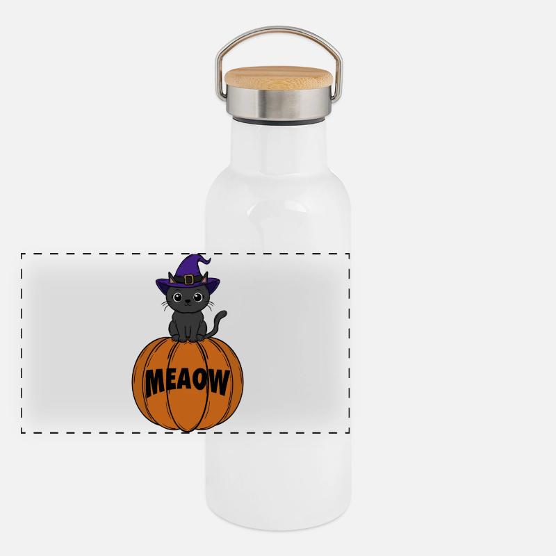 Katze Halloween  Panorama Thermosflasche mit Bambusdeckel