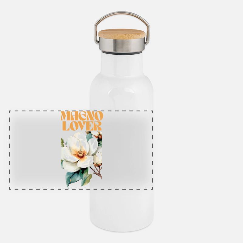 Conception botanique Magnolia Love Gourde isotherme avec bouchon en bambou