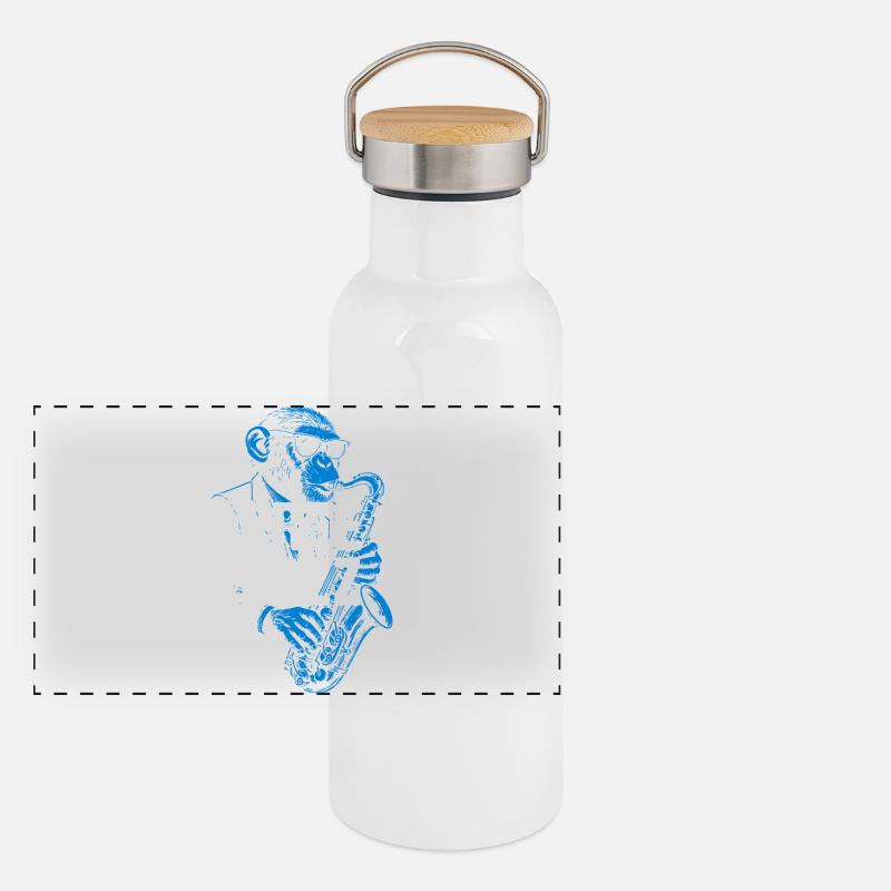 Blue Sax Free Jazz Panorama Thermosflasche mit Bambusdeckel