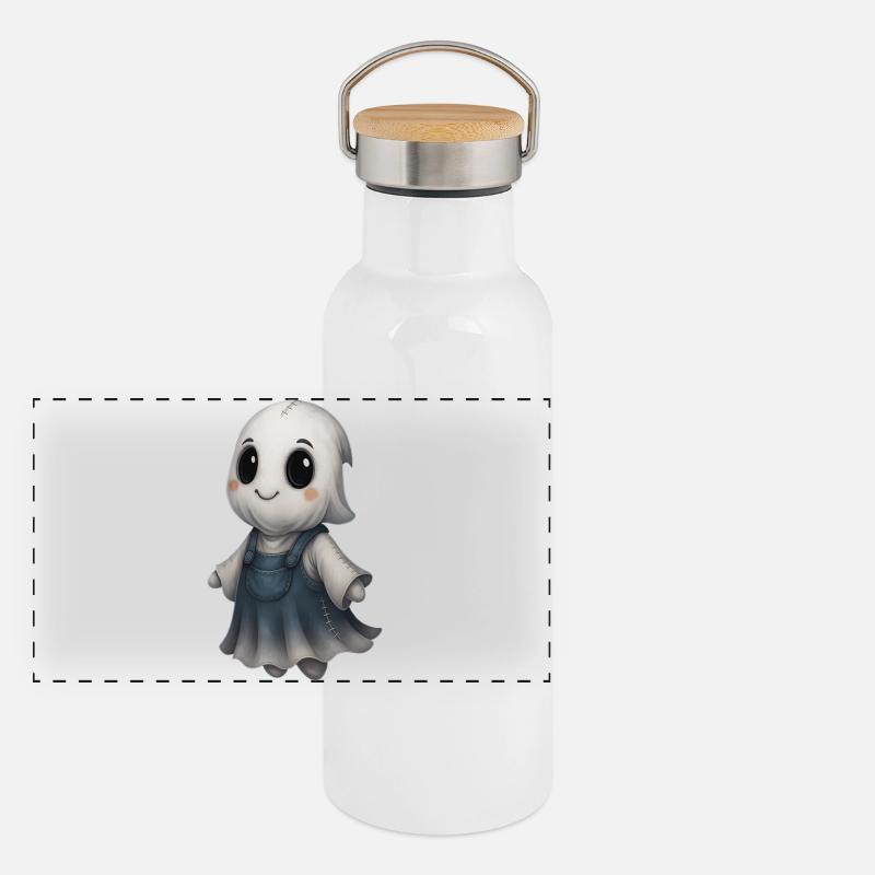 Süßer Geisterfreund Patchwork Panorama Thermosflasche mit Bambusdeckel