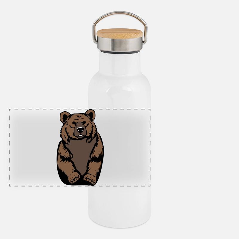 Bär BärenT-shirt Geschenk - Panorama Thermosflasche mit Bambusdeckel - Weiß