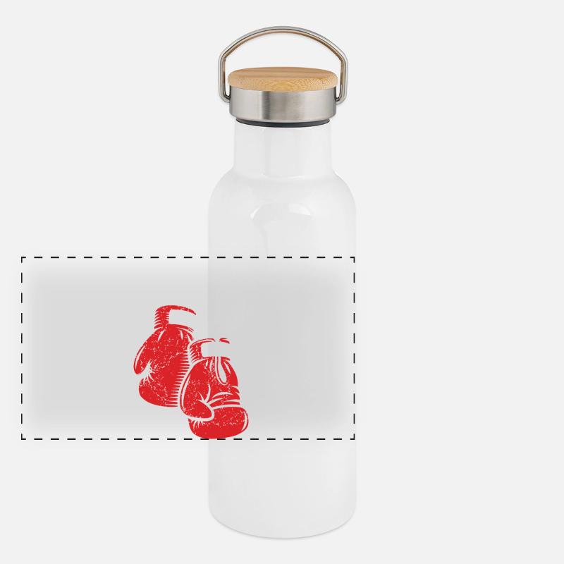 Vintage Boxhandschuhe Design  Panorama Thermosflasche mit Bambusdeckel