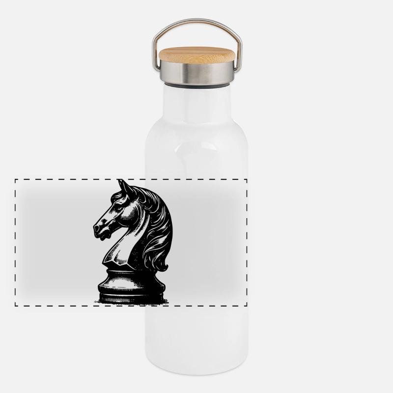 Schachbrett mit Schachfiguren König und Bauern Panorama Thermosflasche mit Bambusdeckel