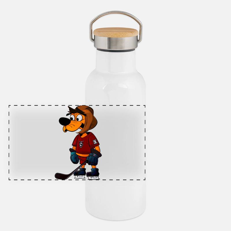 Hunde Eishockey Panorama Thermosflasche mit Bambusdeckel