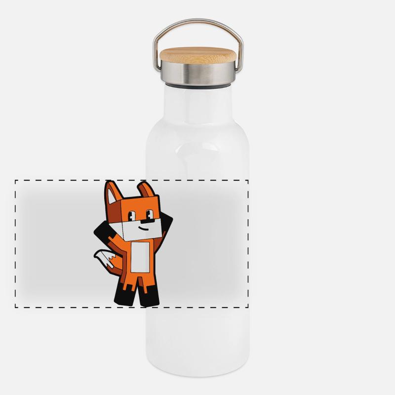 Bunter Voxelfuchs Panorama Thermosflasche mit Bambusdeckel