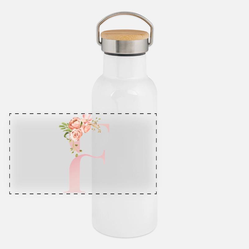 F florale pastel romantique Gourde isotherme avec bouchon en bambou