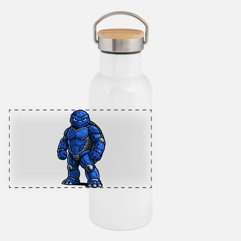Futuristic Armored Turtle Warrior Panoramic Thermal Bottle with Bamboo Lid